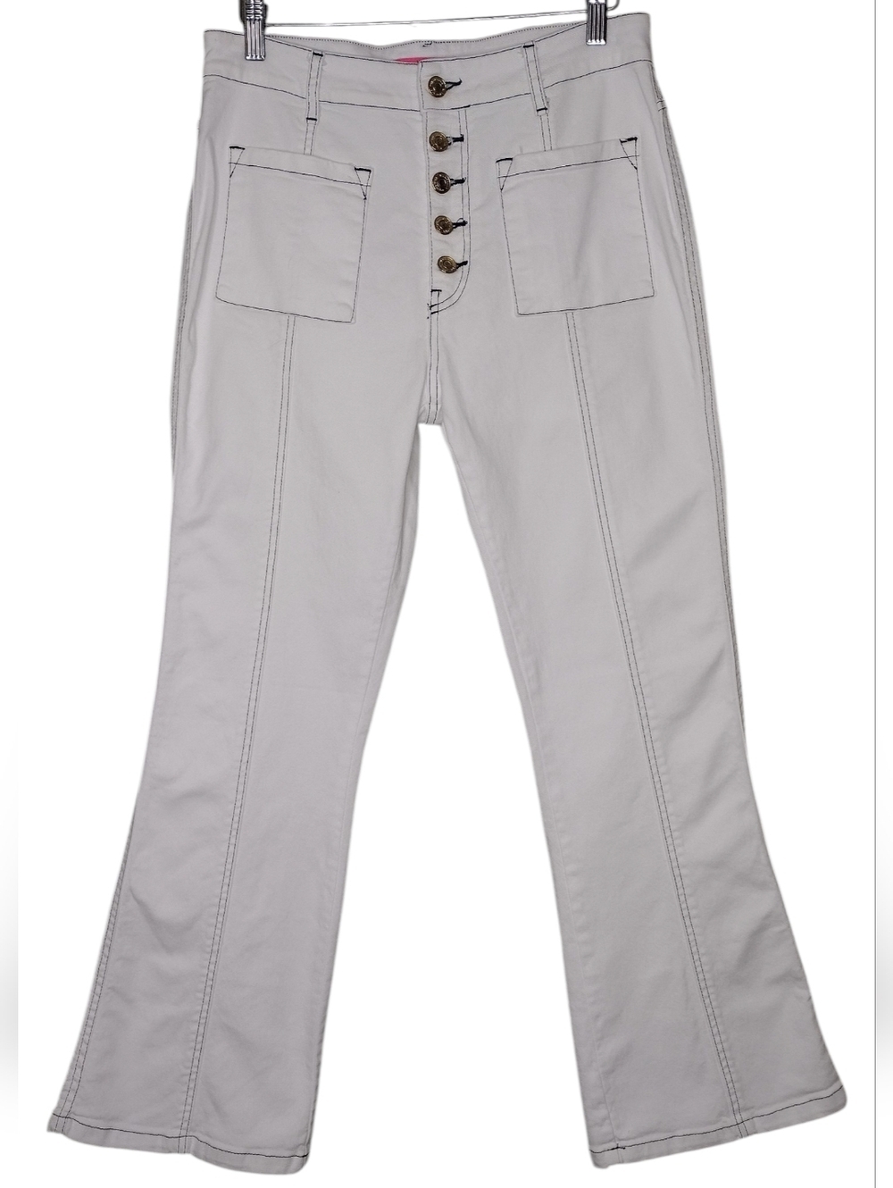 Vilagallo White High-Rise Button Fly Flared Jeans Sz 10